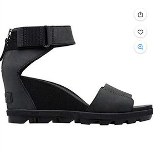 Sorel Joanie II Black Ankle Strap Leather Sandals